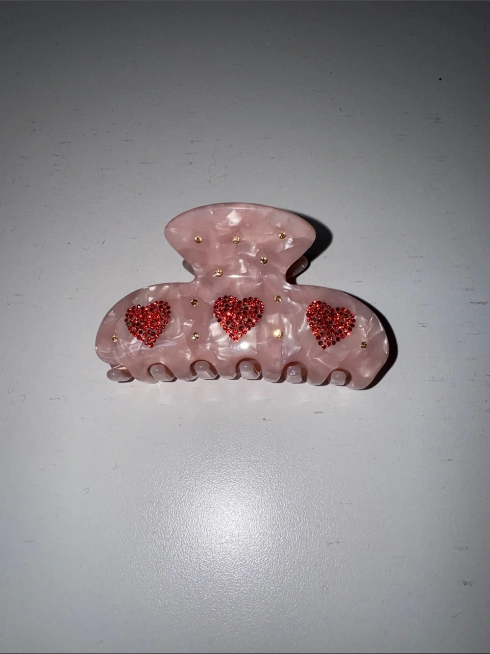 Emi Jay Sweetheart Clip Pink Marble Red Rhinestone Hearts Hair Claw